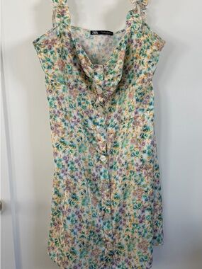 Zara Floral Button-Front Sundress in Green & Purple size L
